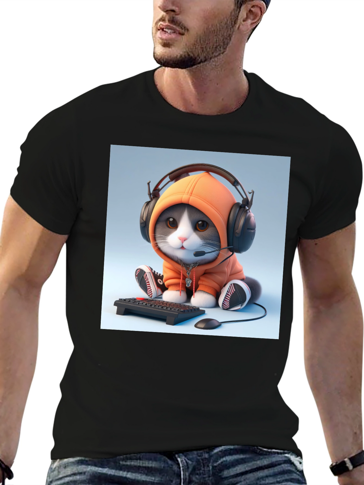 Gamer Cat T-Shirt - Black Cotton Tee