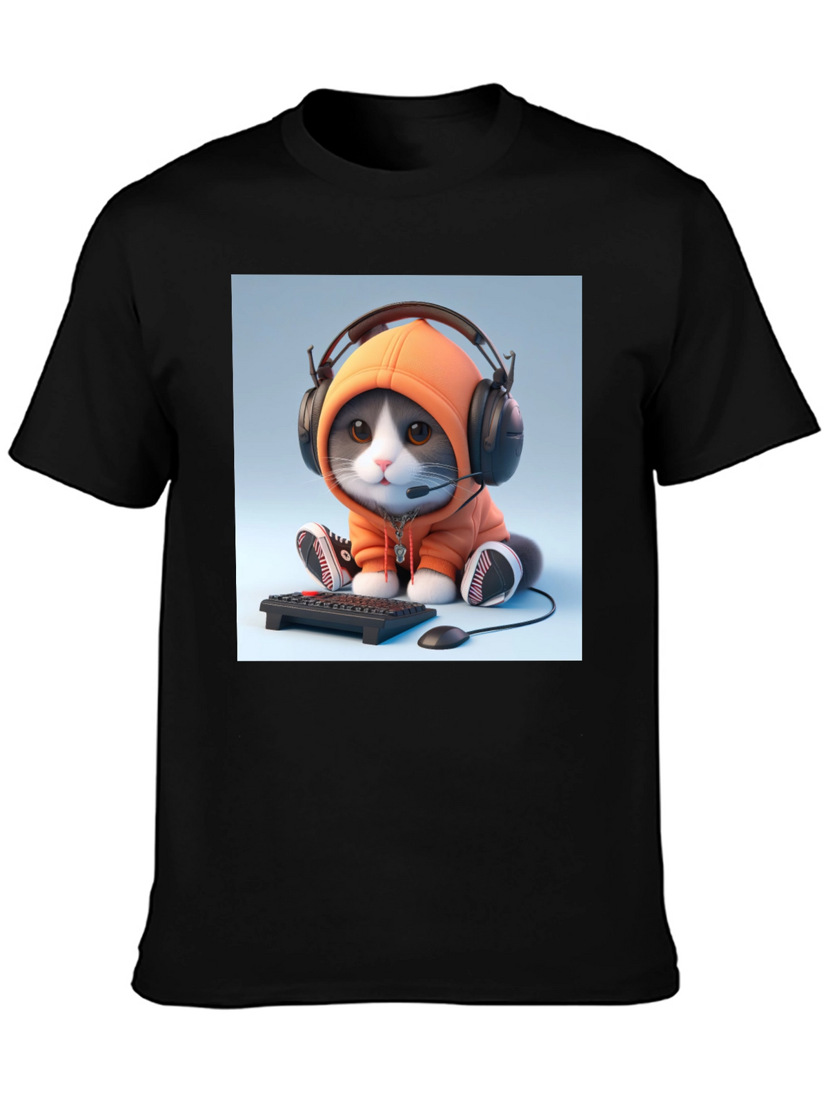 Gamer Cat T-Shirt - Black Cotton Tee