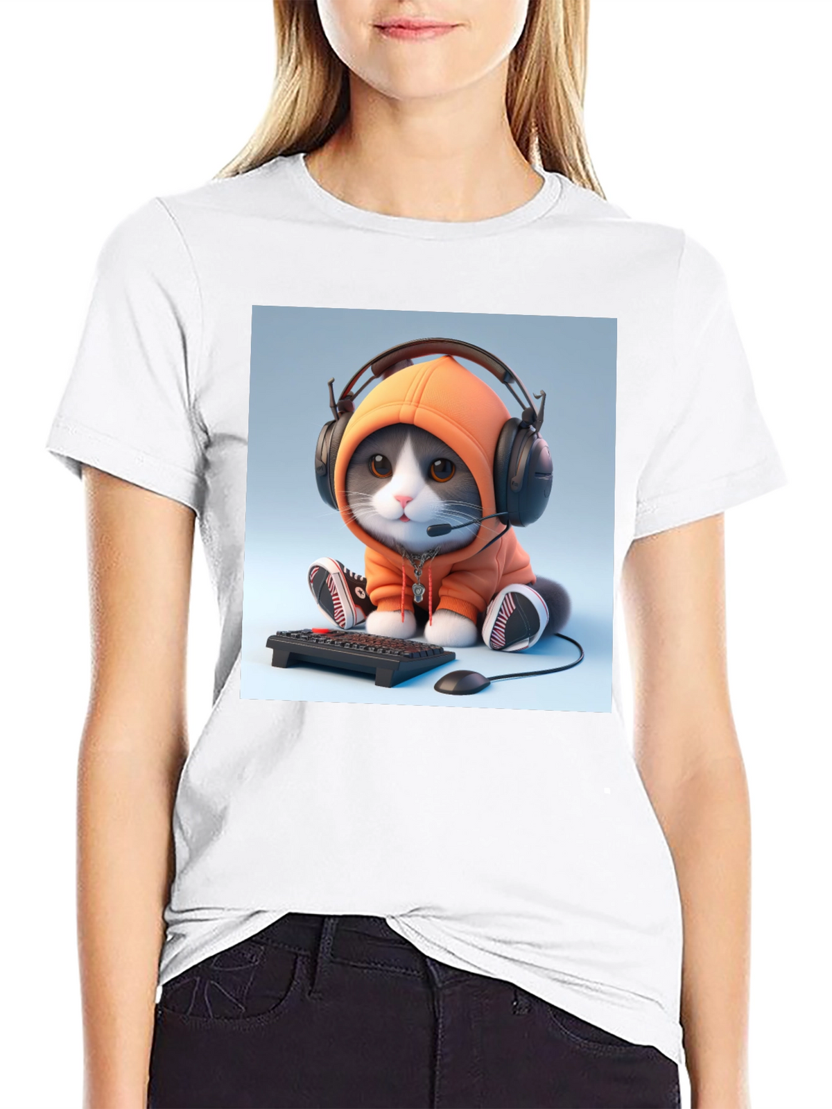 Gamer Cat T-Shirt - Black Cotton Tee