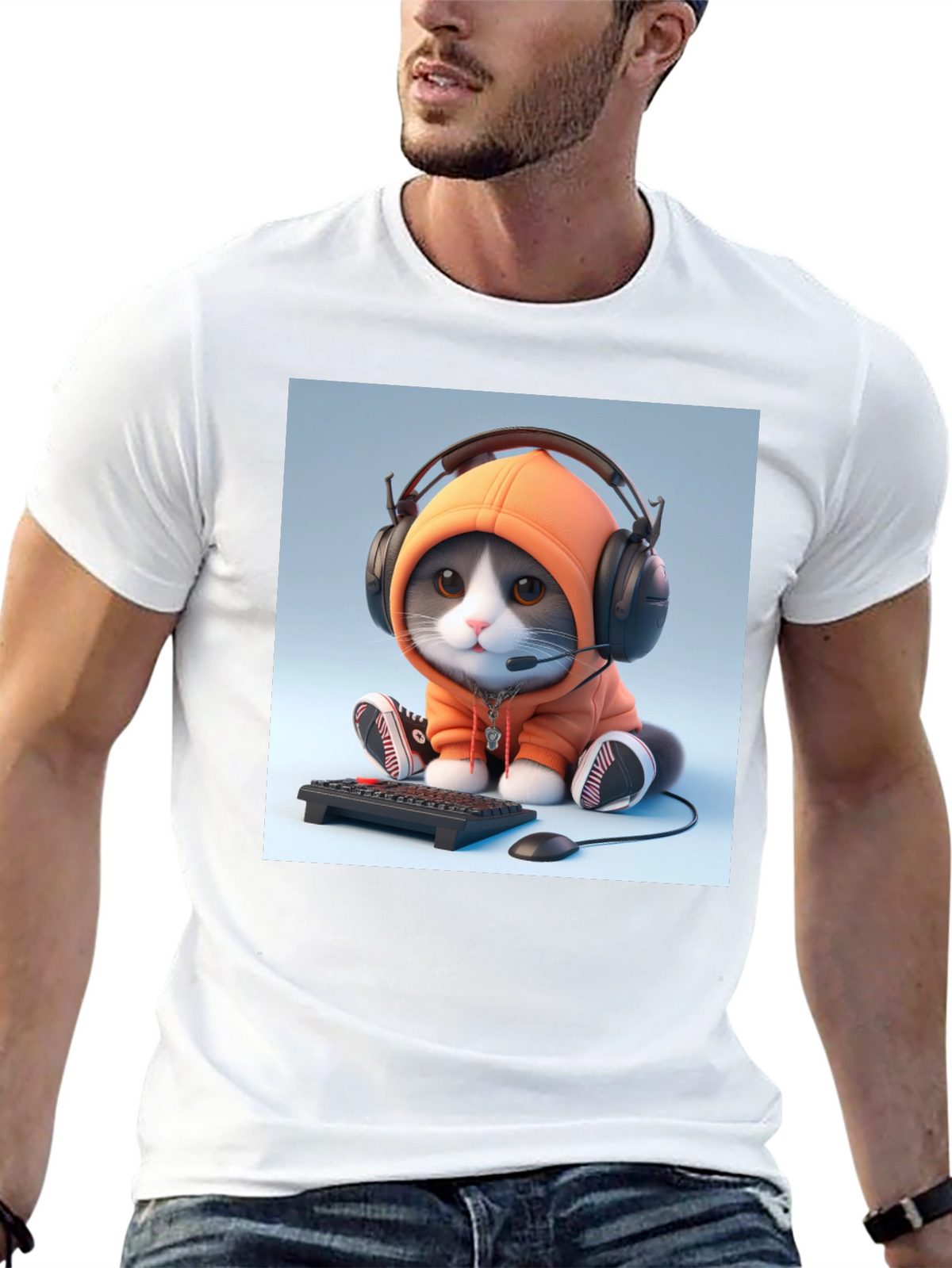 Gamer Cat T-Shirt - Black Cotton Tee