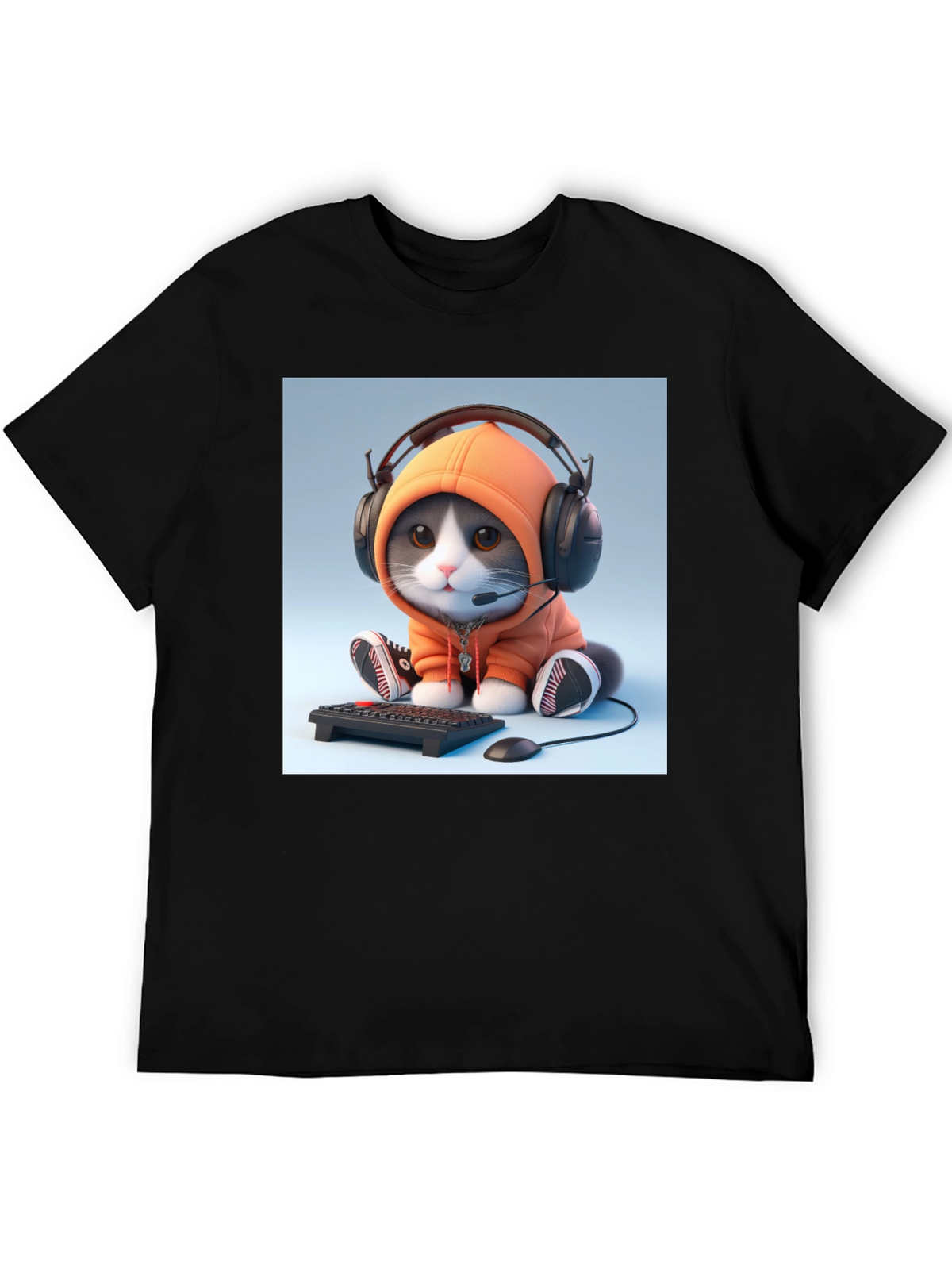 Gamer Cat T-Shirt - Black Cotton Tee