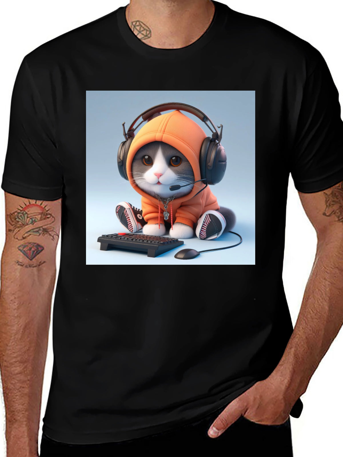 Gamer Cat T-Shirt - Black Cotton Tee