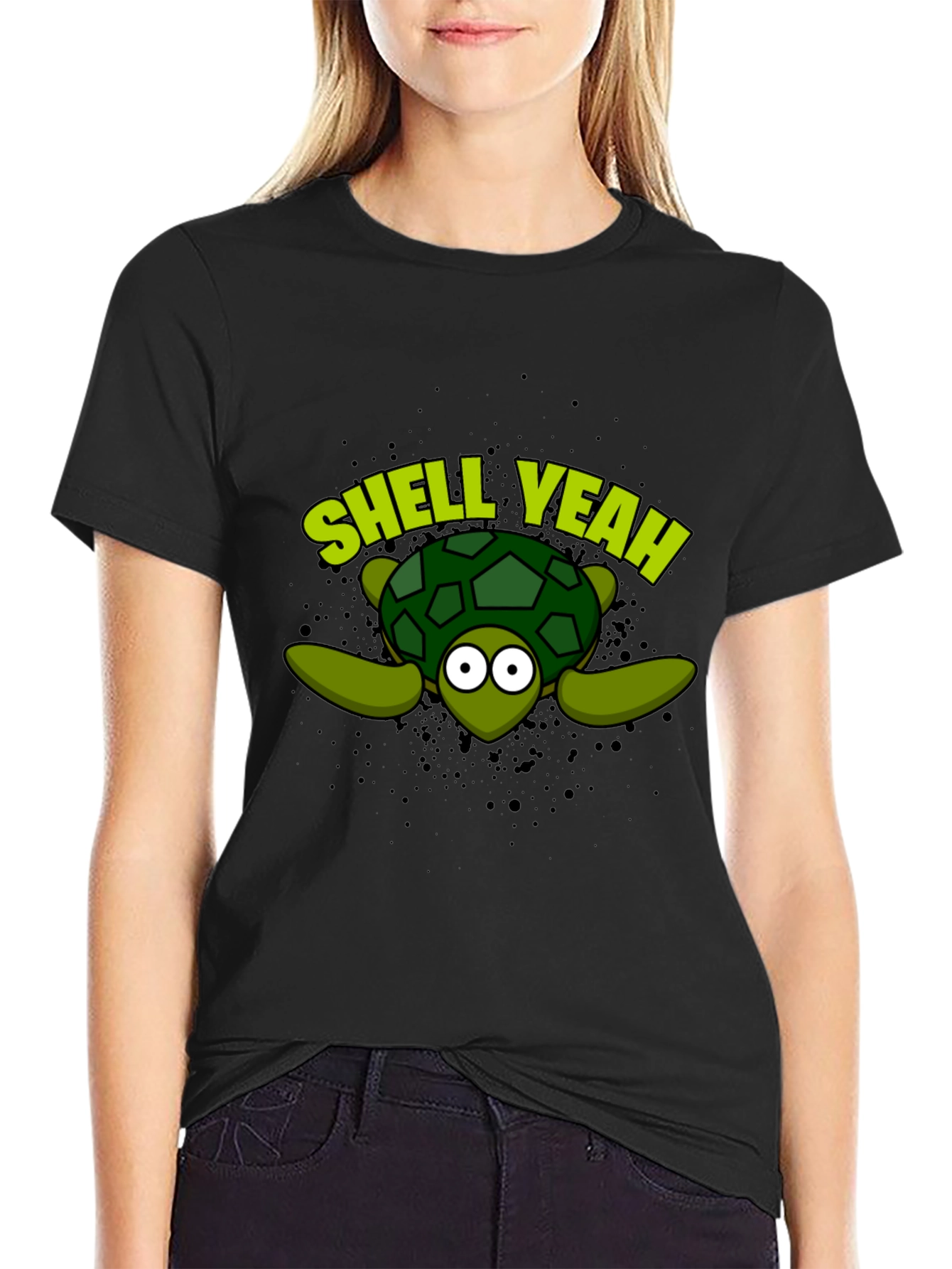 Shell Yeah Turtle Graphic Tee - Black Cotton T-Shirt