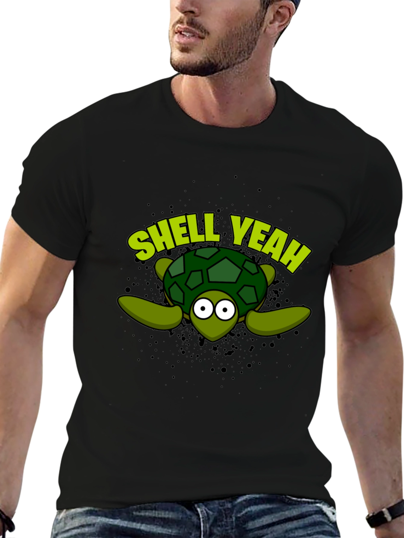 Shell Yeah Turtle Graphic Tee - Black Cotton T-Shirt