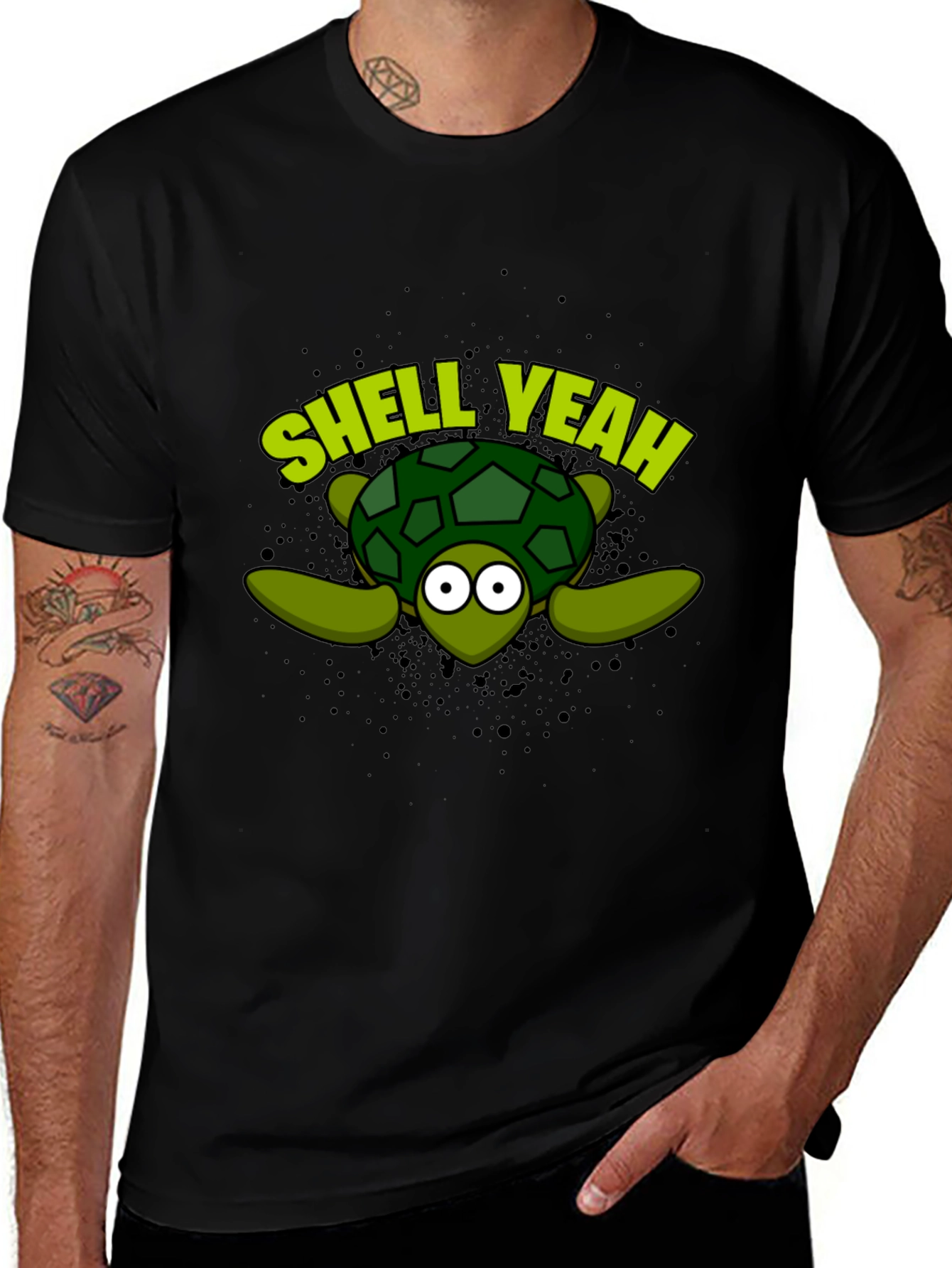 Shell Yeah Turtle Graphic Tee - Black Cotton T-Shirt