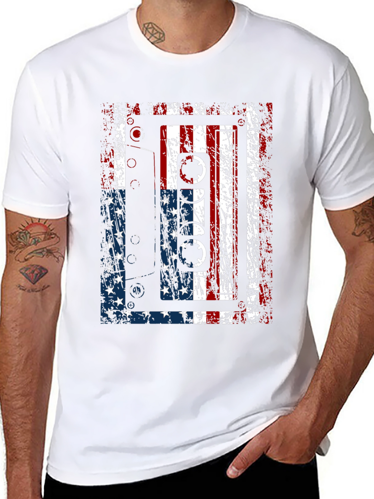 American Flag Cassette Tape Graphic T-Shirt