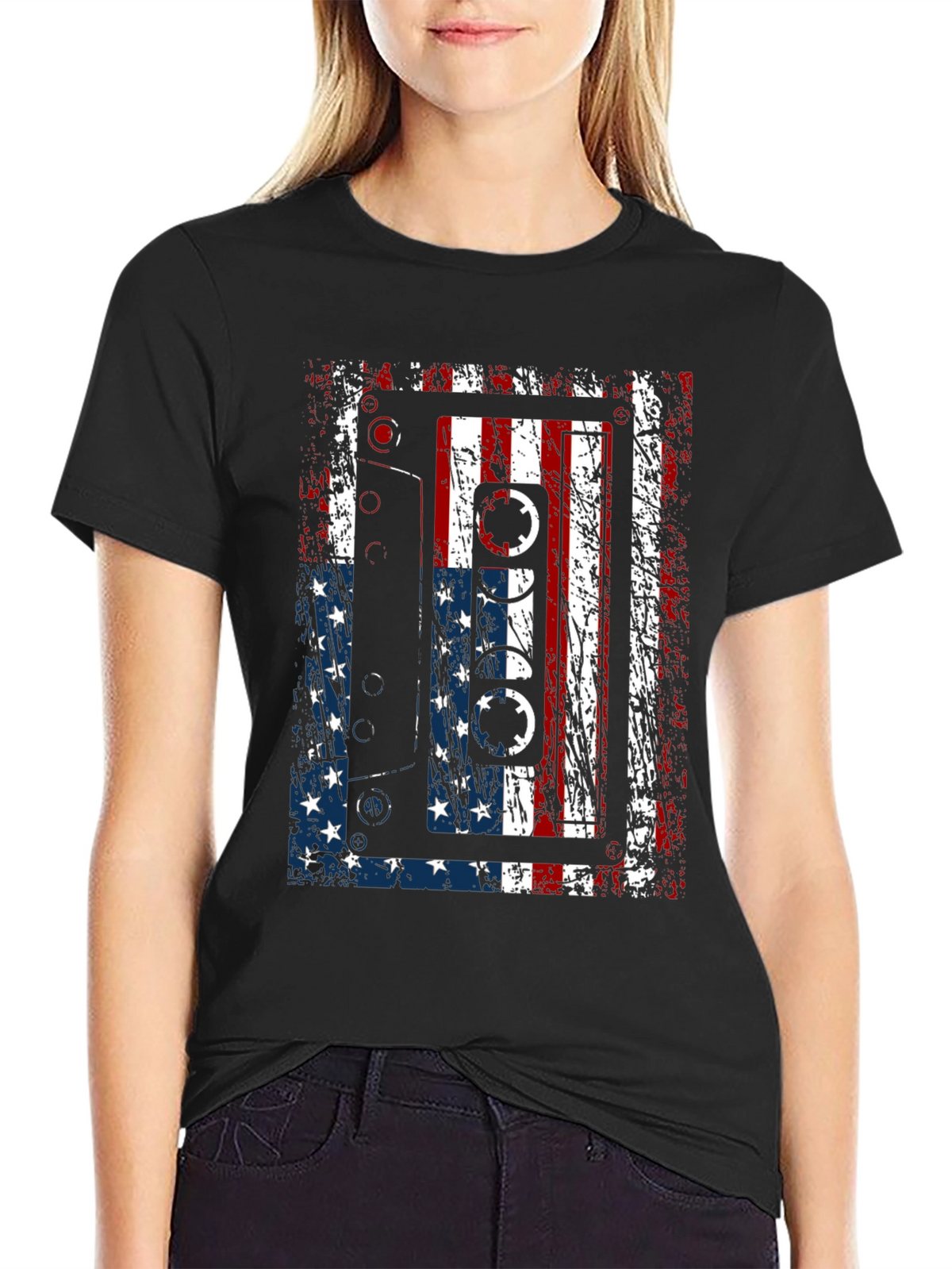 American Flag Cassette Tape Graphic T-Shirt