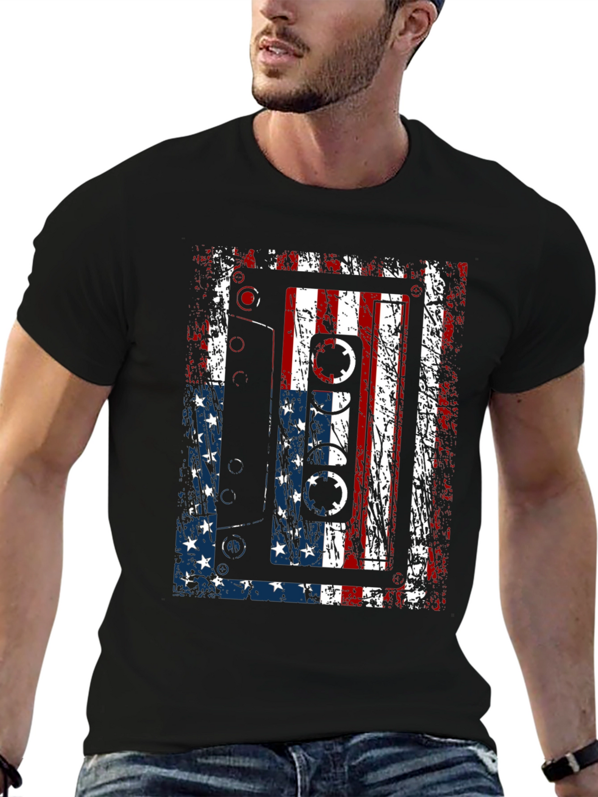 American Flag Cassette Tape Graphic T-Shirt