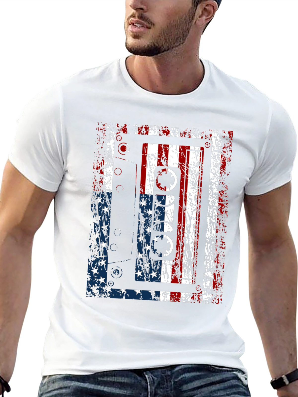 American Flag Cassette Tape Graphic T-Shirt