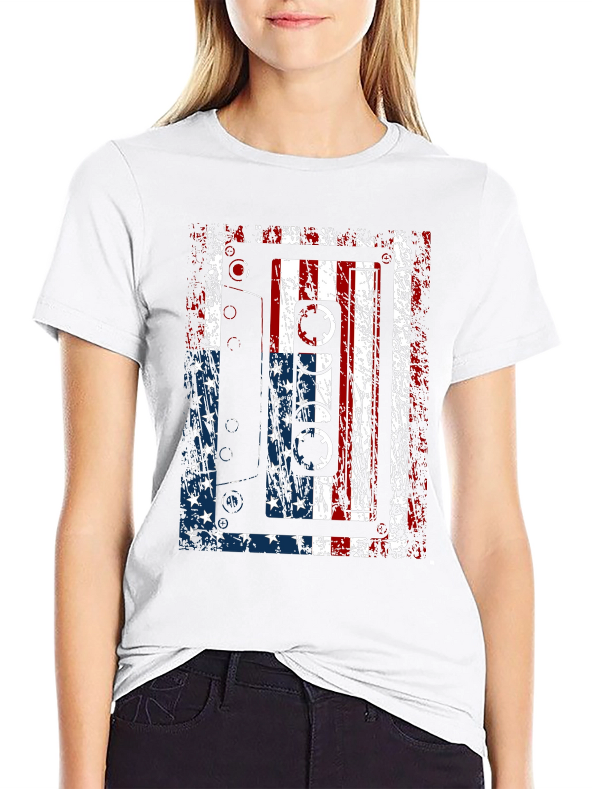 American Flag Cassette Tape Graphic T-Shirt