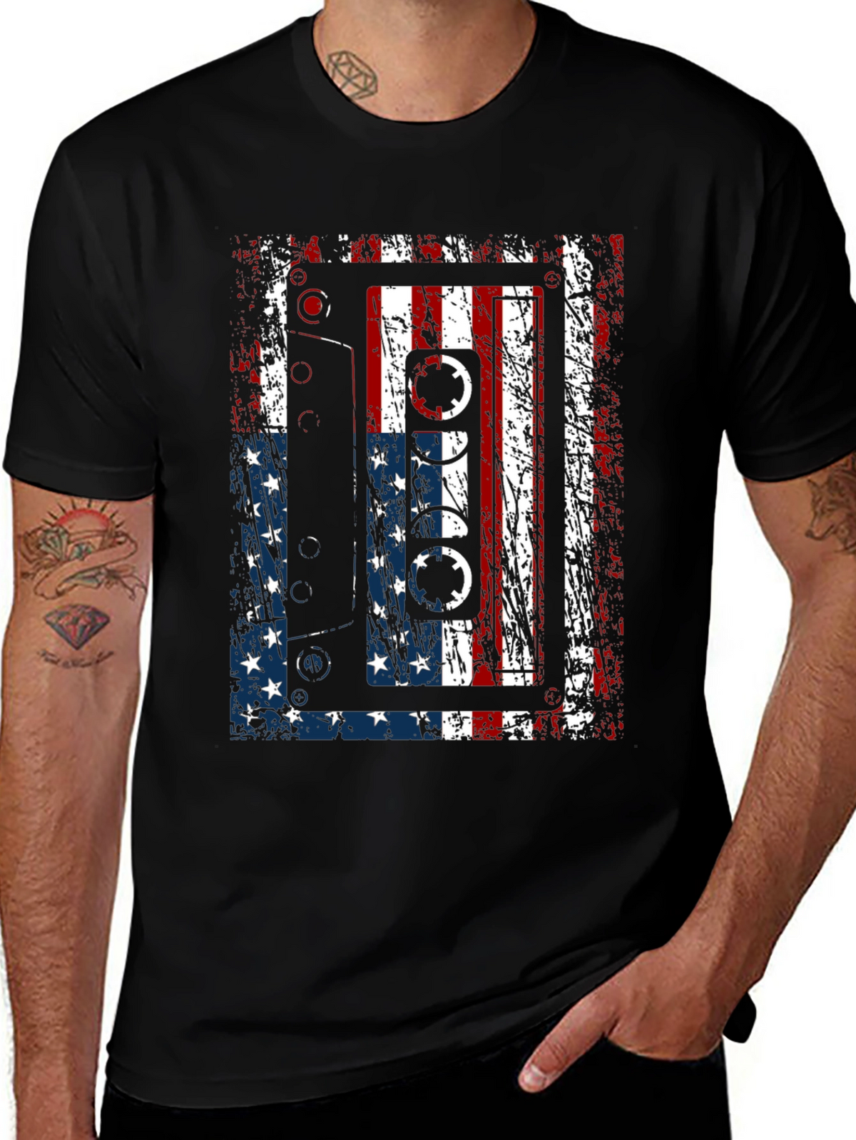 American Flag Cassette Tape Graphic T-Shirt