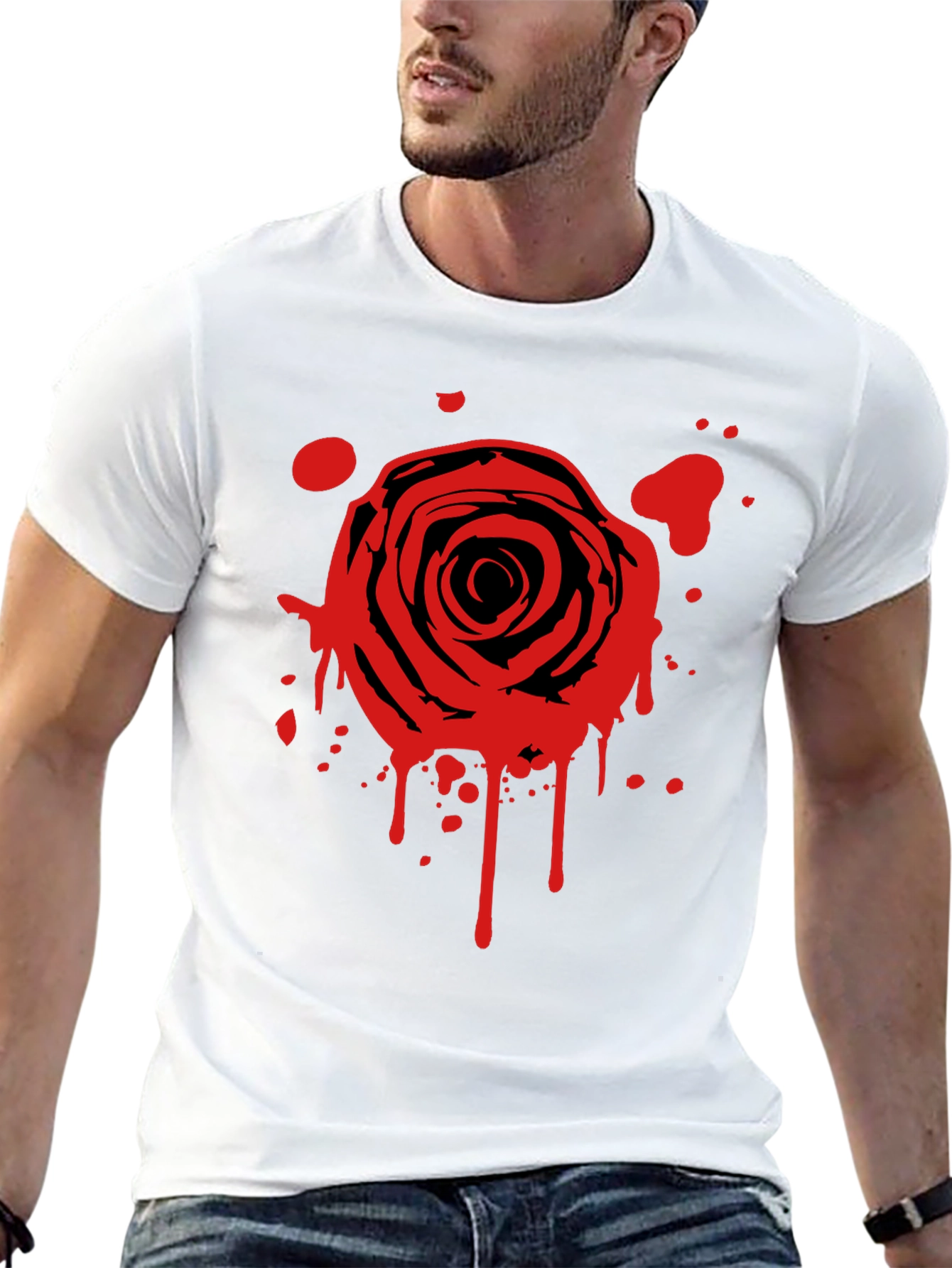 Rose Splatter Graphic Black T-Shirt