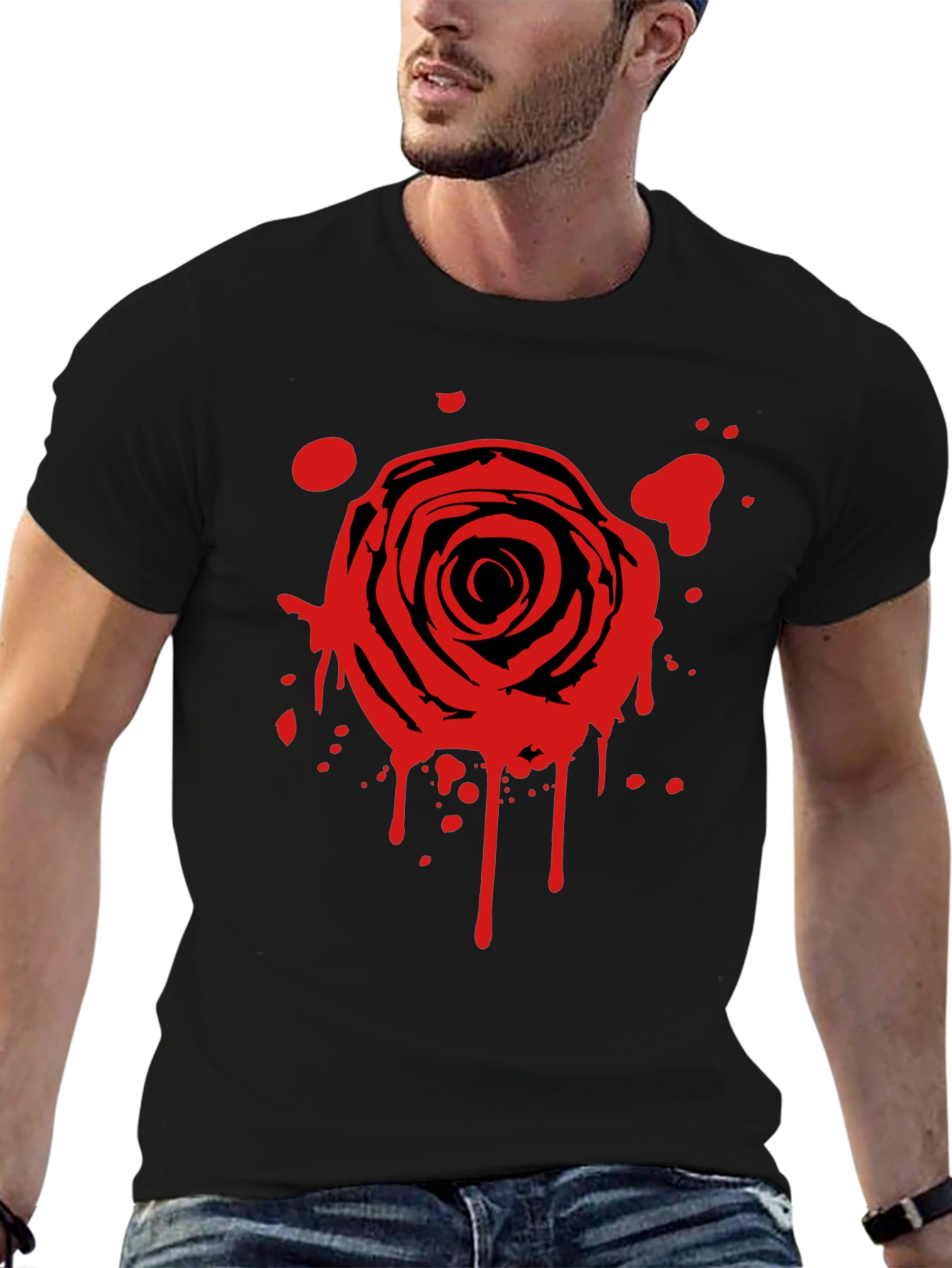 Rose Splatter Graphic Black T-Shirt