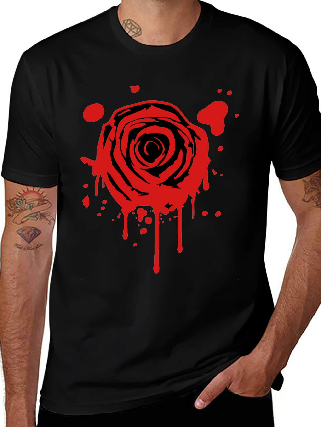 Rose Splatter Graphic Black T-Shirt