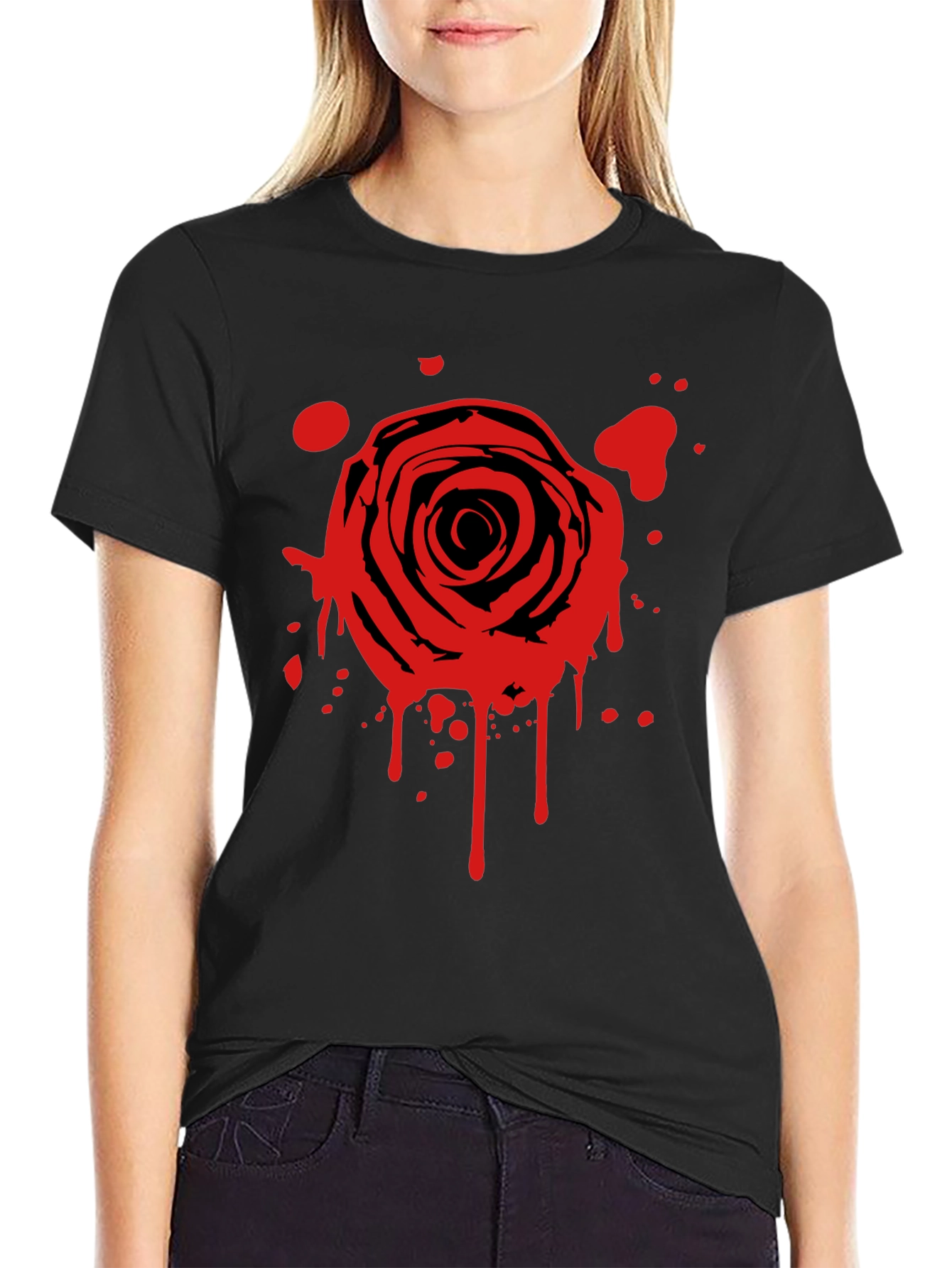 Rose Splatter Graphic Black T-Shirt