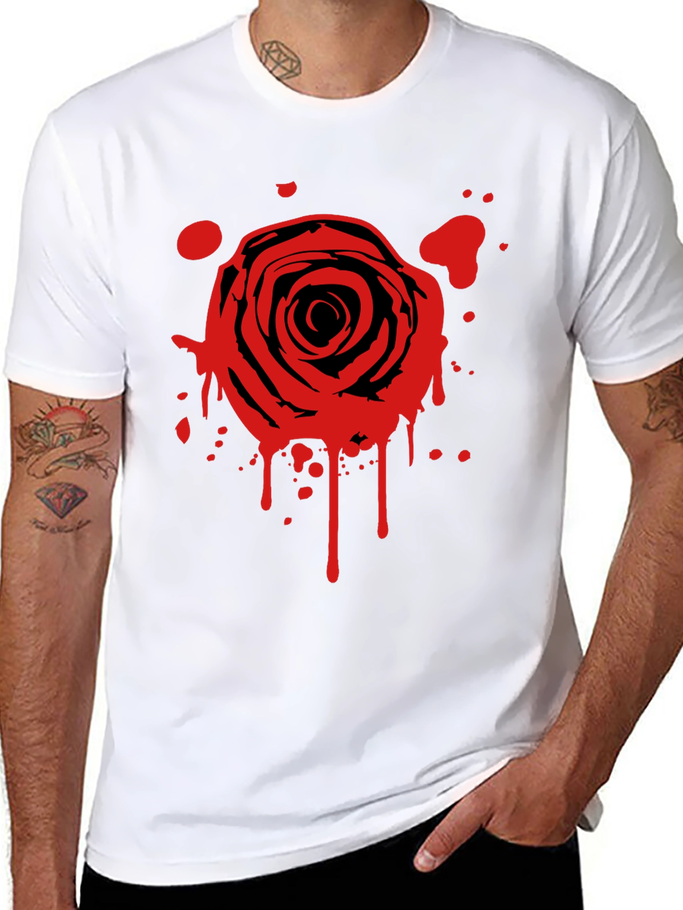 Rose Splatter Graphic Black T-Shirt