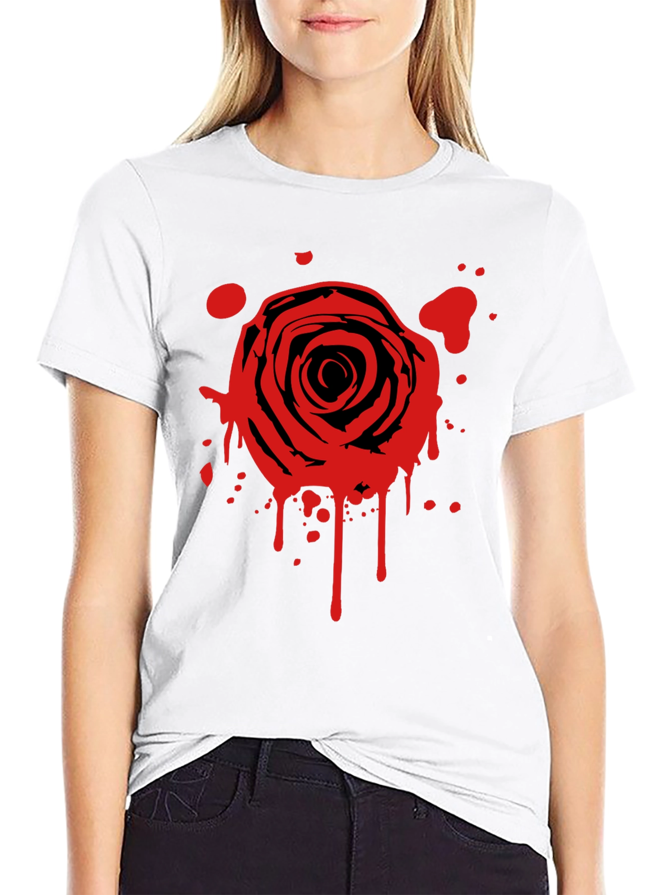 Rose Splatter Graphic Black T-Shirt