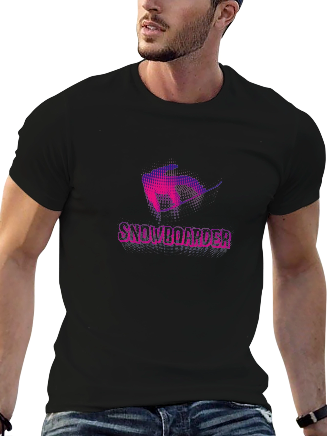 Snowboarder Graphic Tee - Black Cotton Casual Shirt