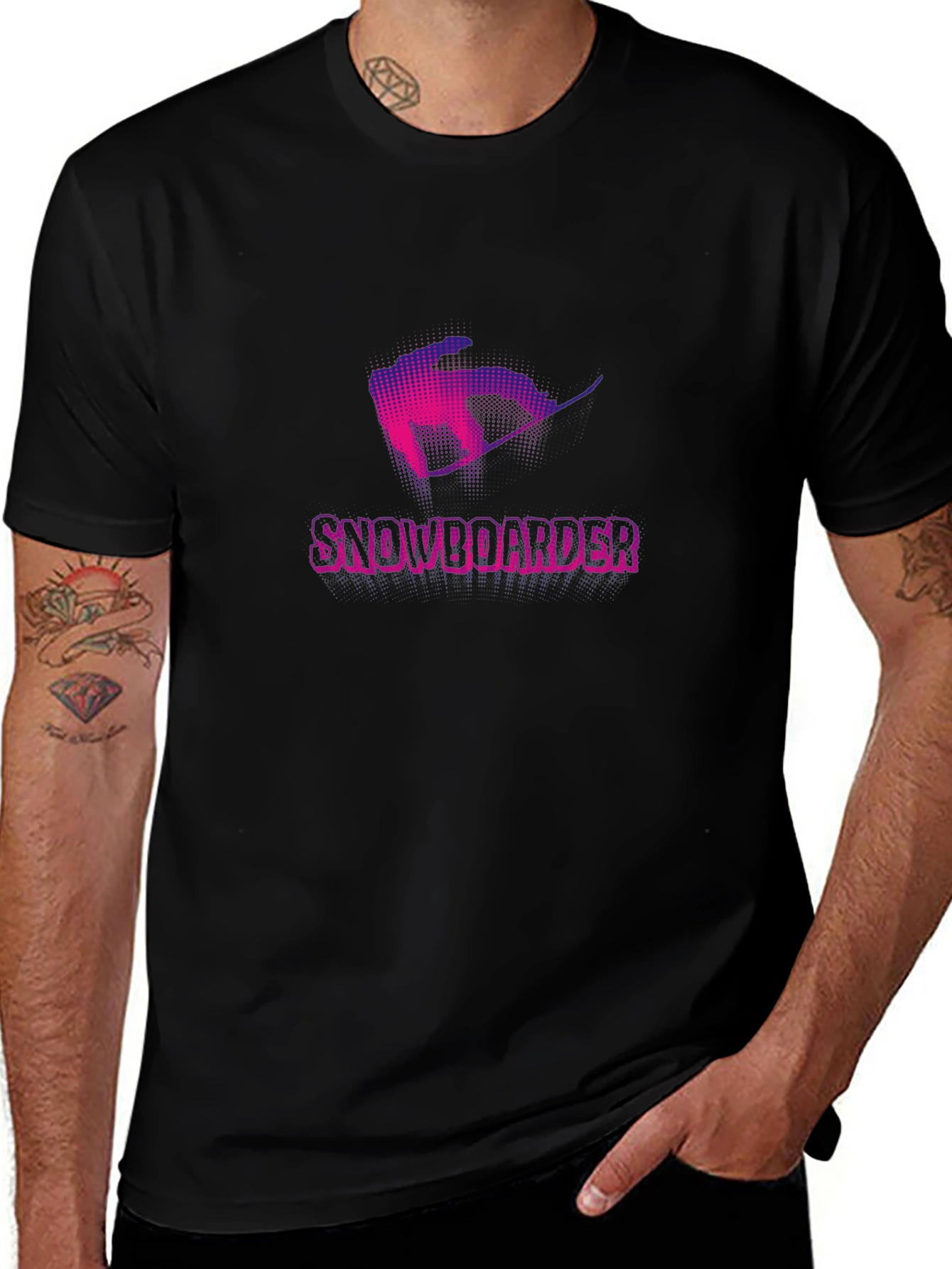 Snowboarder Graphic Tee - Black Cotton Casual Shirt