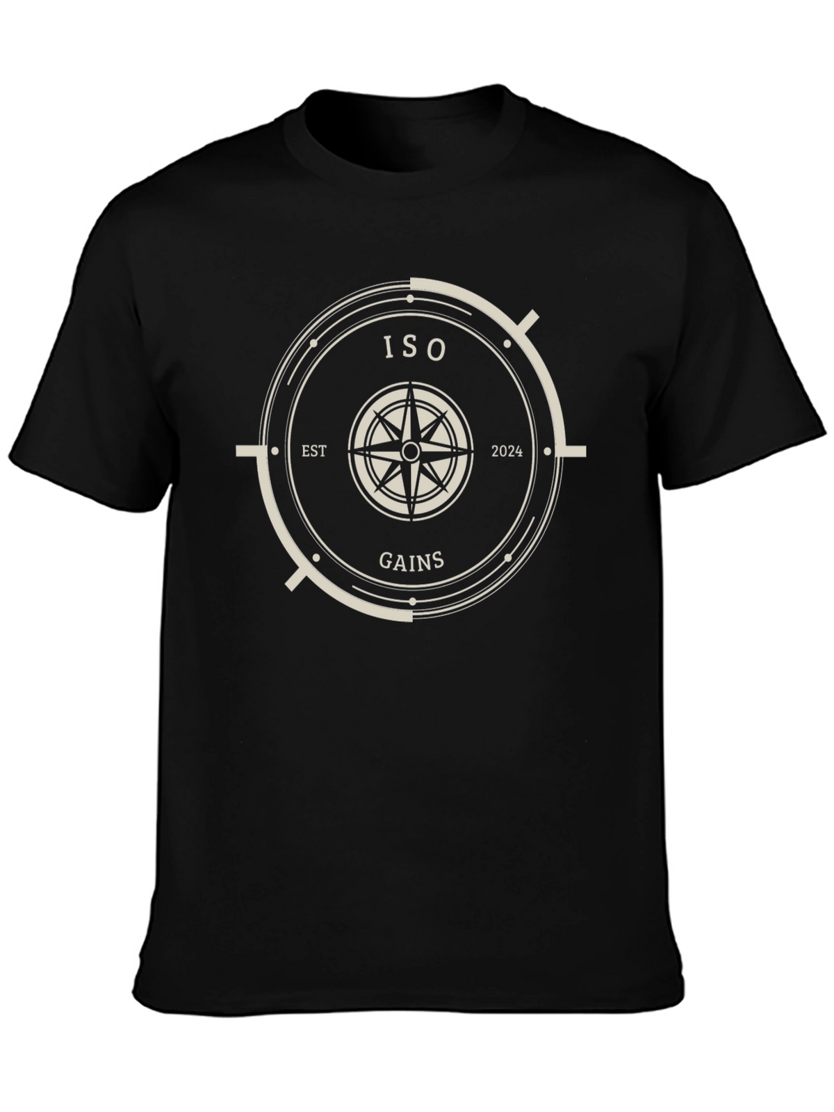ISO Gains Black T-Shirt with Compass Design