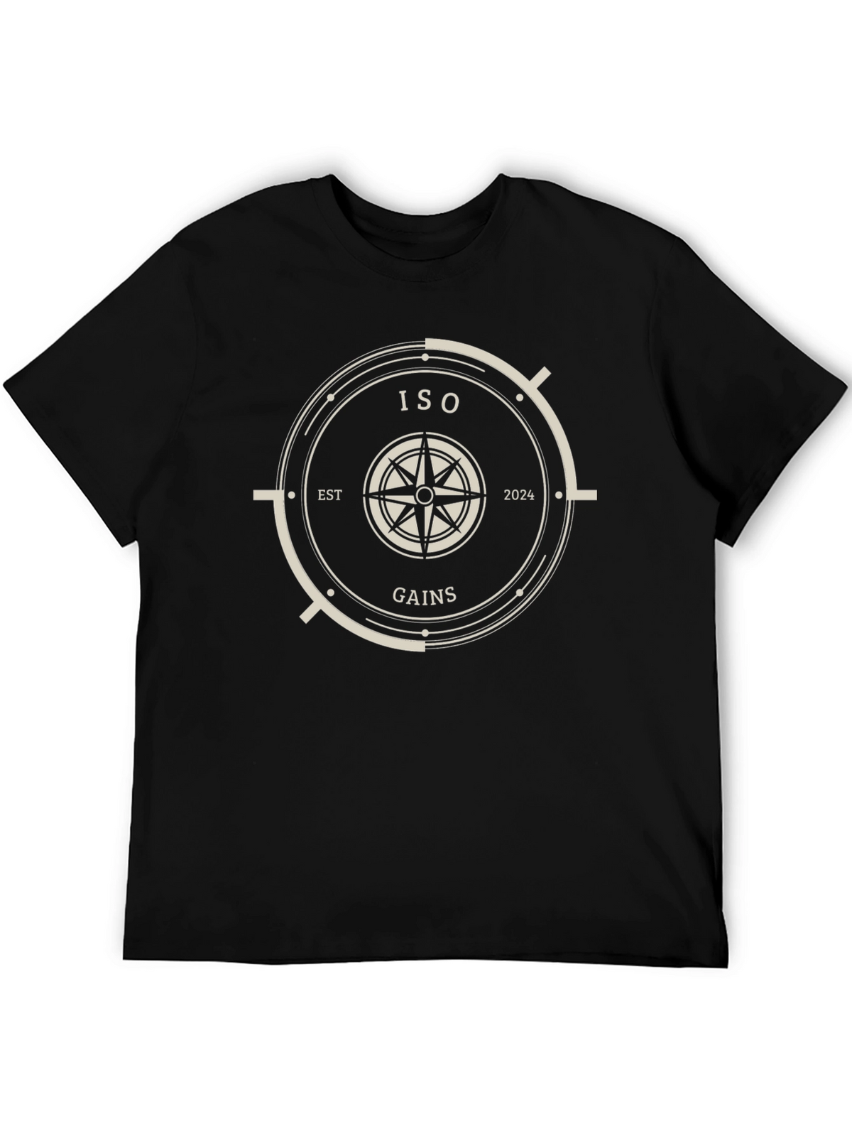 ISO Gains Black T-Shirt with Compass Design