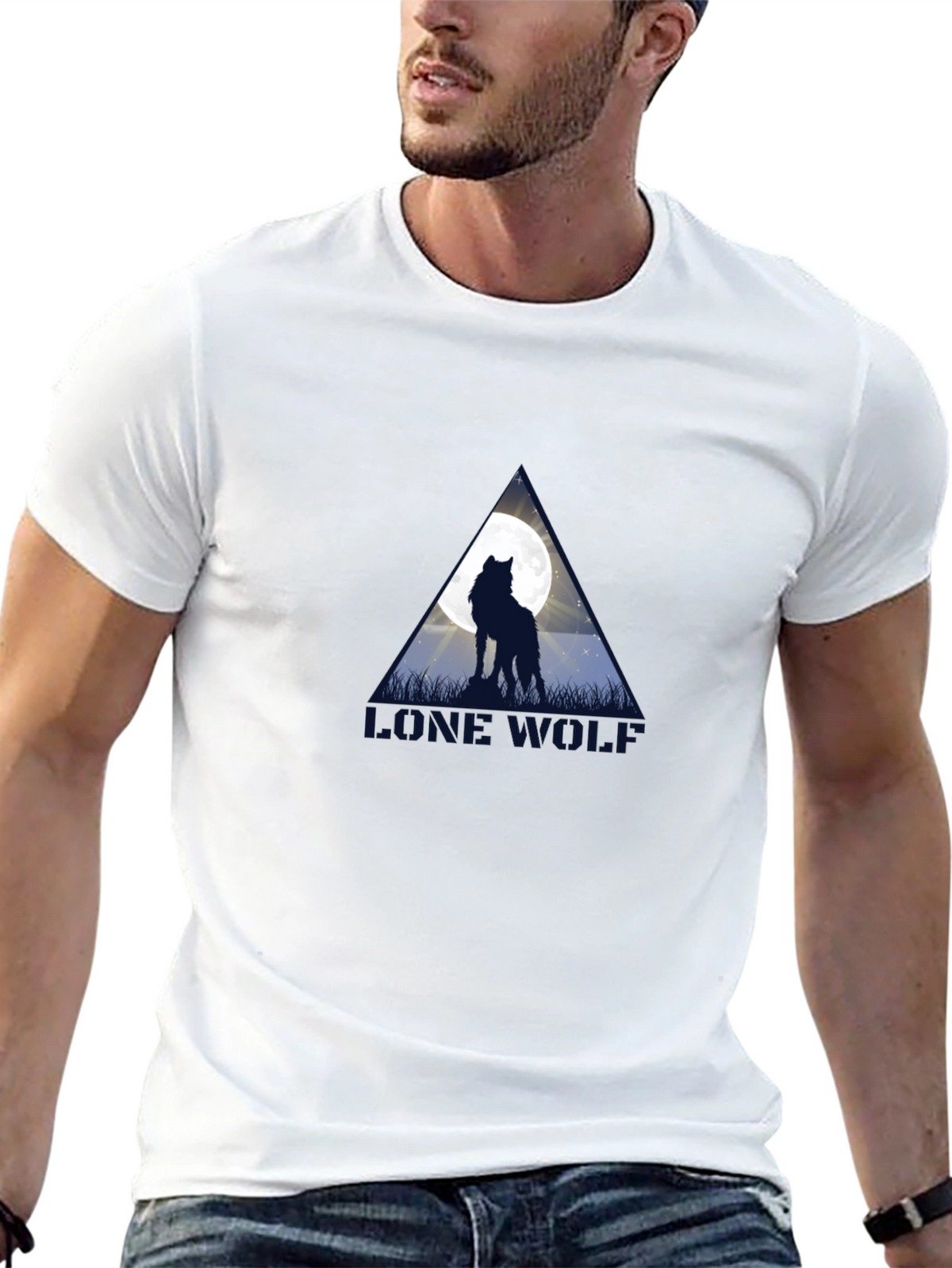 Lone Wolf Moon Graphic Black T-Shirt