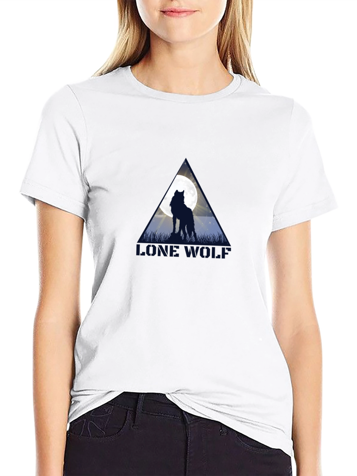 Lone Wolf Moon Graphic Black T-Shirt