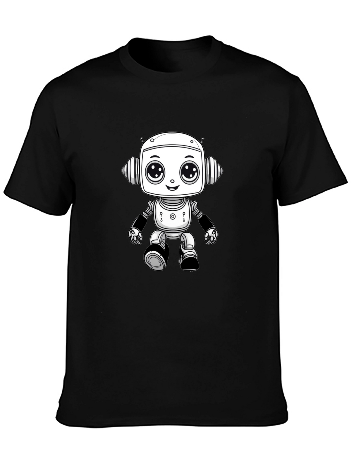 Cute Robot Graphic Tee - Black