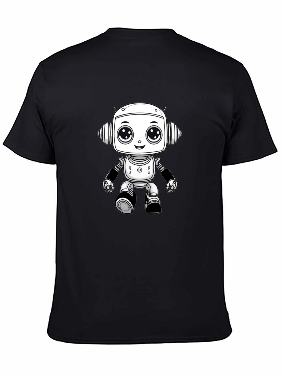 Cute Robot Graphic Tee - Black