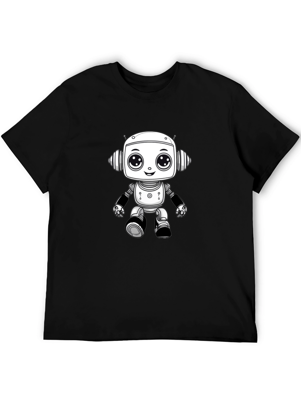 Cute Robot Graphic Tee - Black