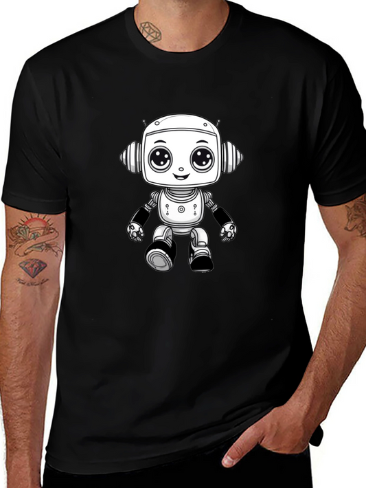 Cute Robot Graphic Tee - Black
