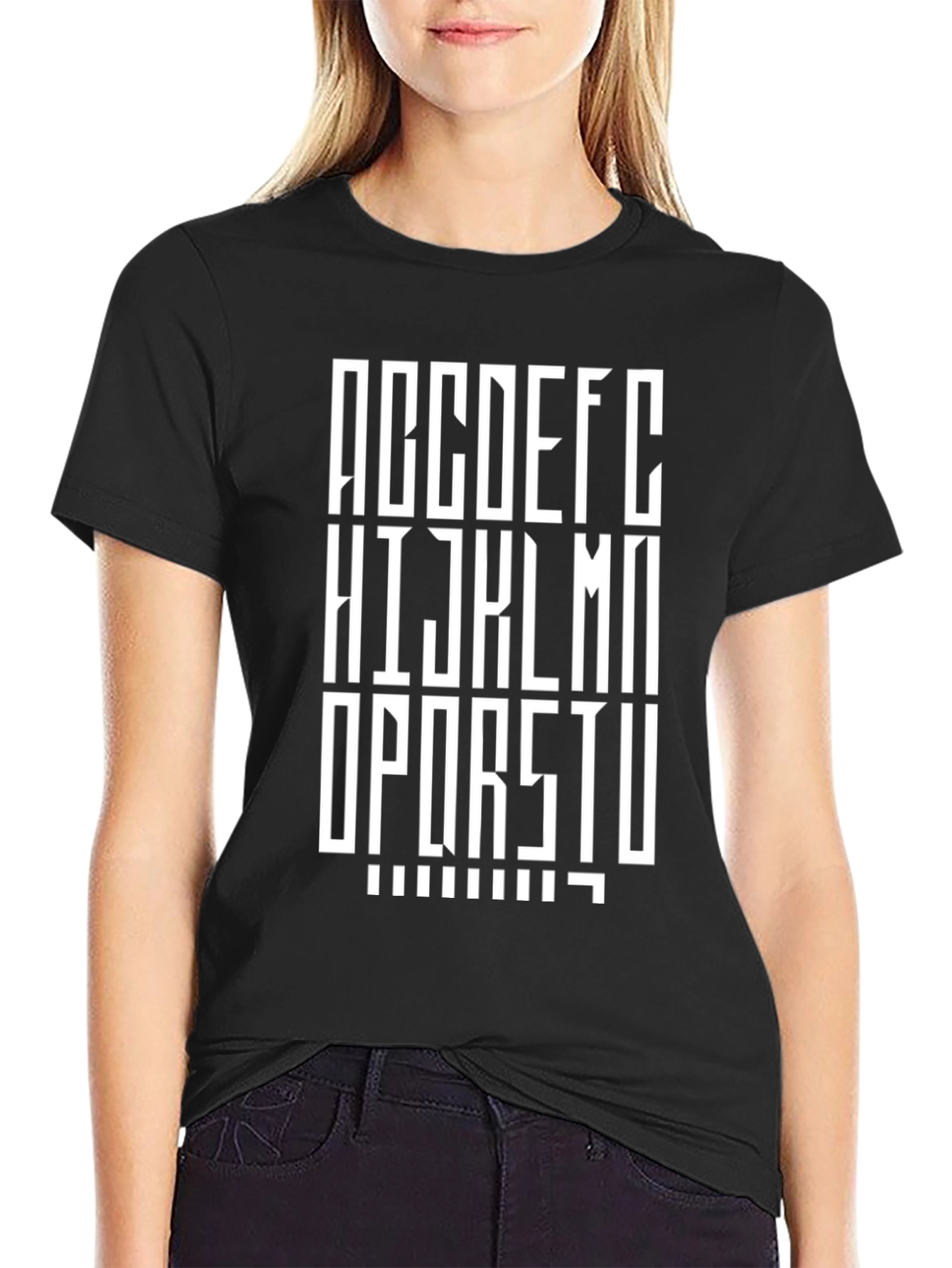 Modern Alphabet Print Black T-Shirt