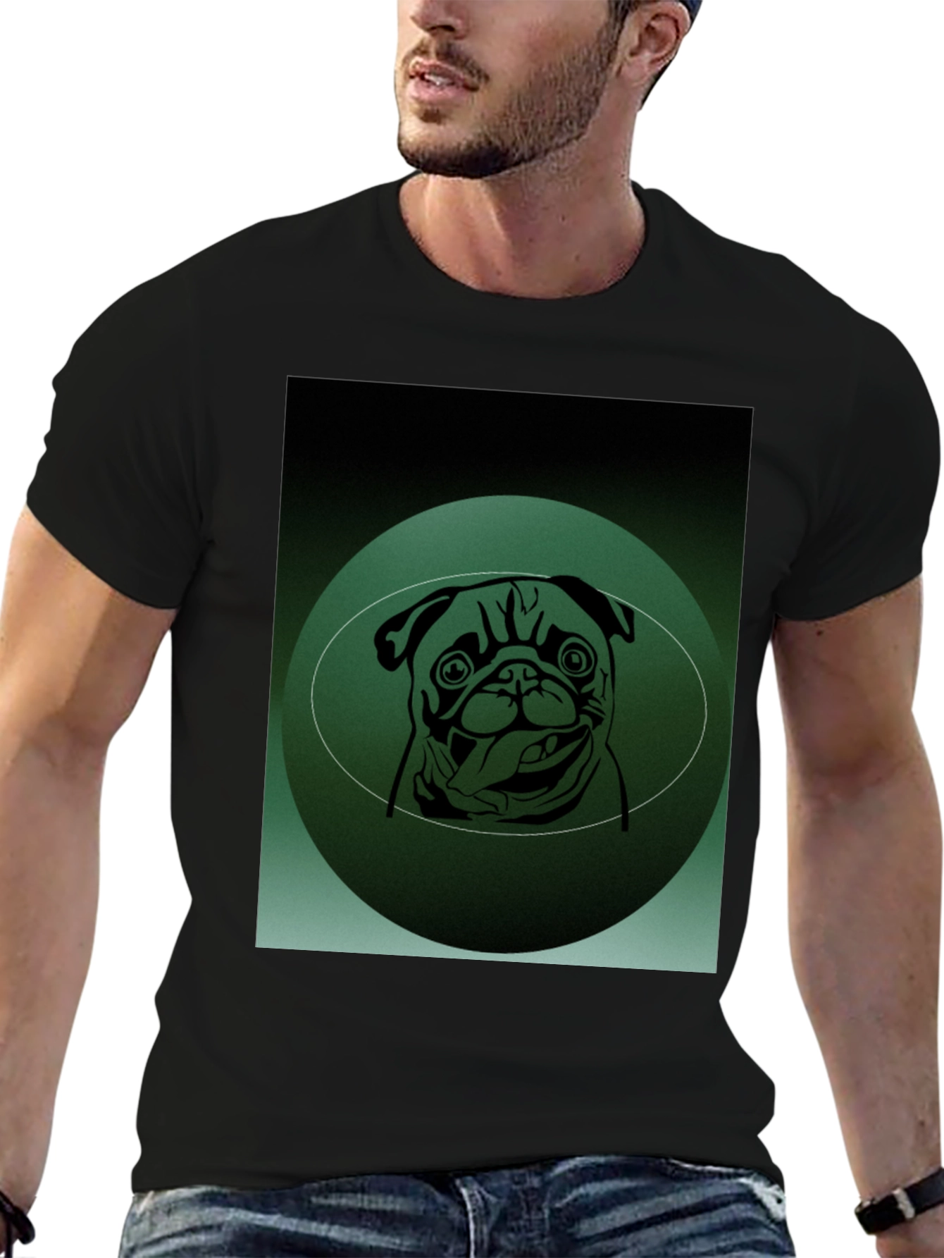 Pug Portrait Graphic Tee - Mens Black T-Shirt