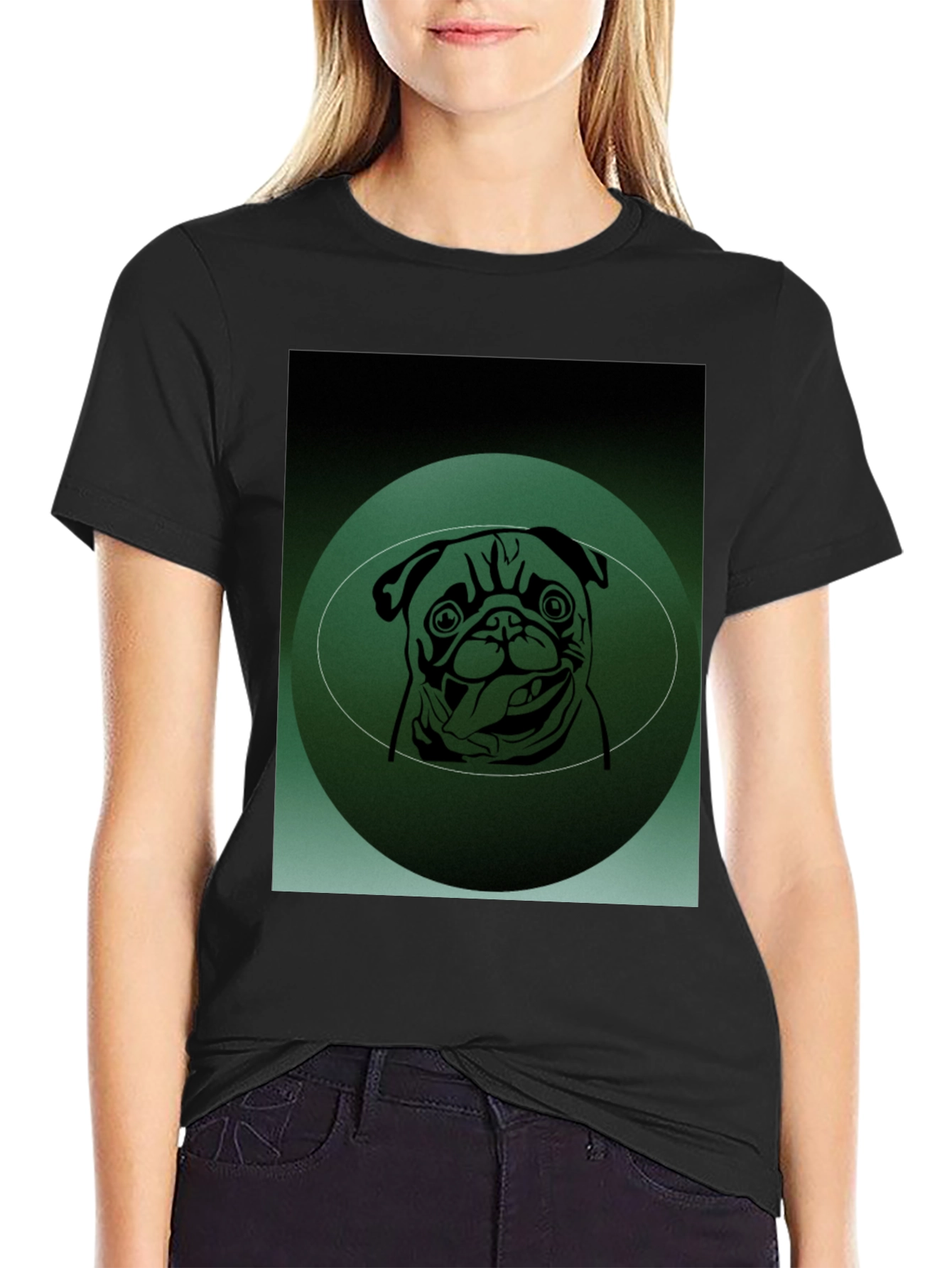Pug Portrait Graphic Tee - Mens Black T-Shirt