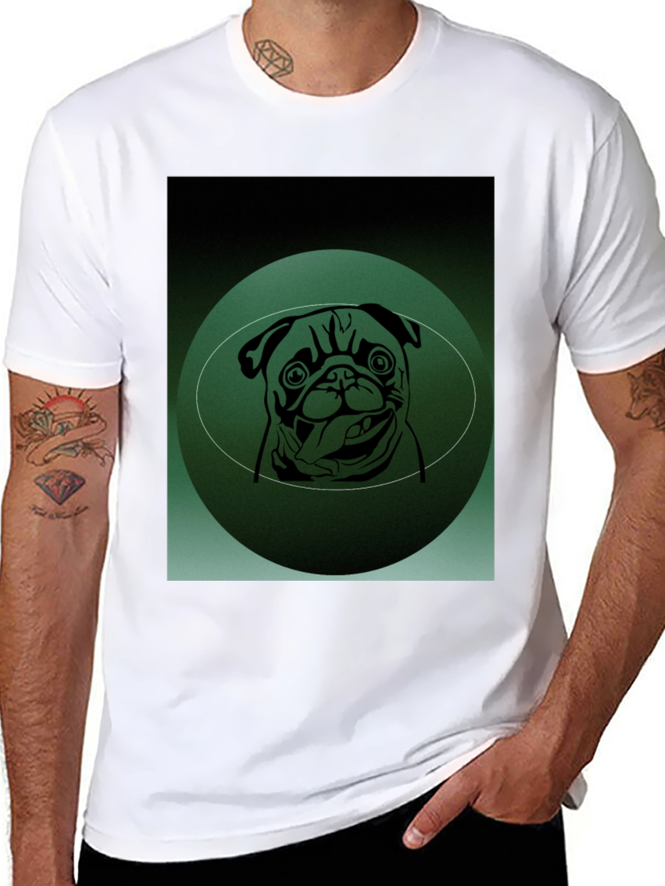 Pug Portrait Graphic Tee - Mens Black T-Shirt
