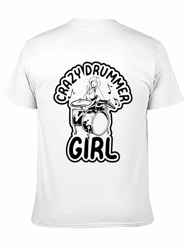 Crazy Drummer Girl Black Graphic T-Shirt