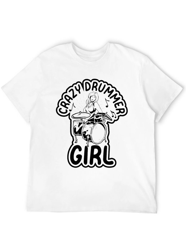 Crazy Drummer Girl Black Graphic T-Shirt