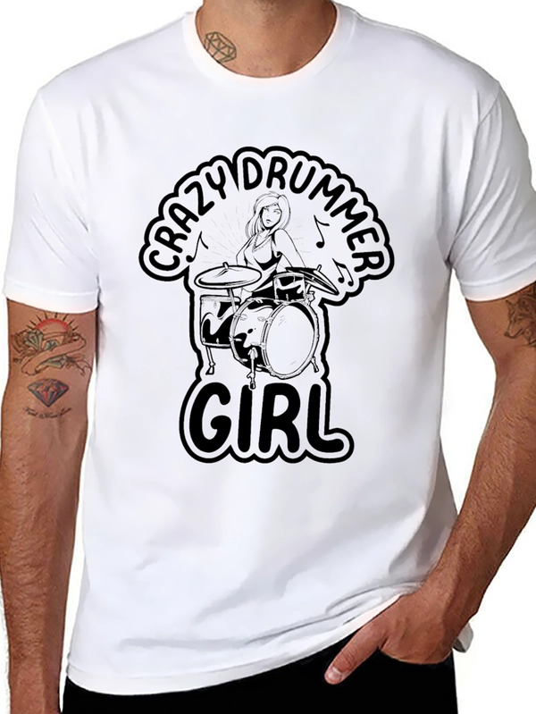 Crazy Drummer Girl Black Graphic T-Shirt