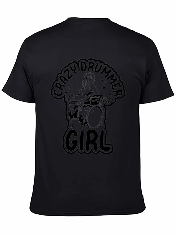 Crazy Drummer Girl Black Graphic T-Shirt