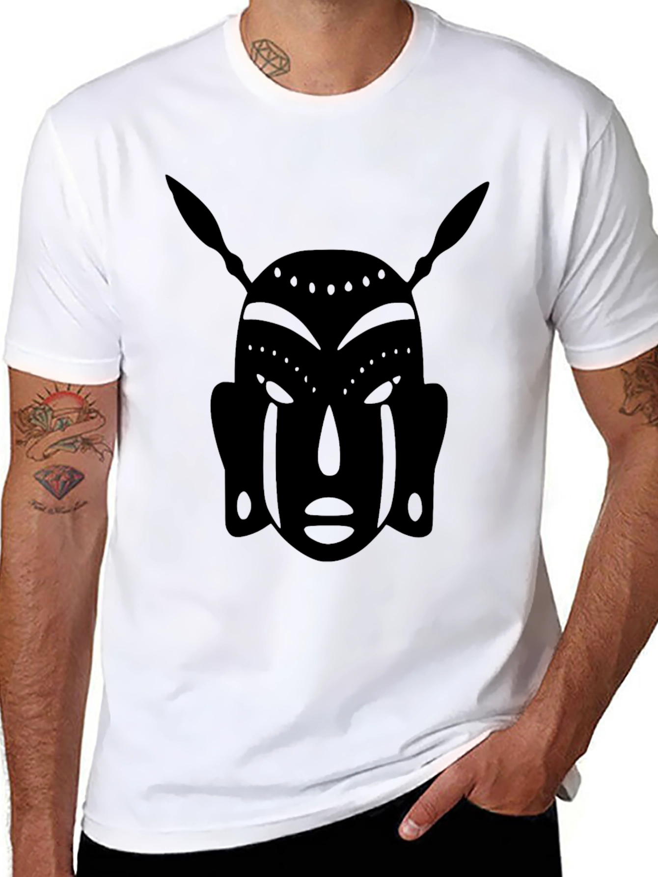 Tribal Mask Graphic Tee - Stylish Mens Black T-Shirt