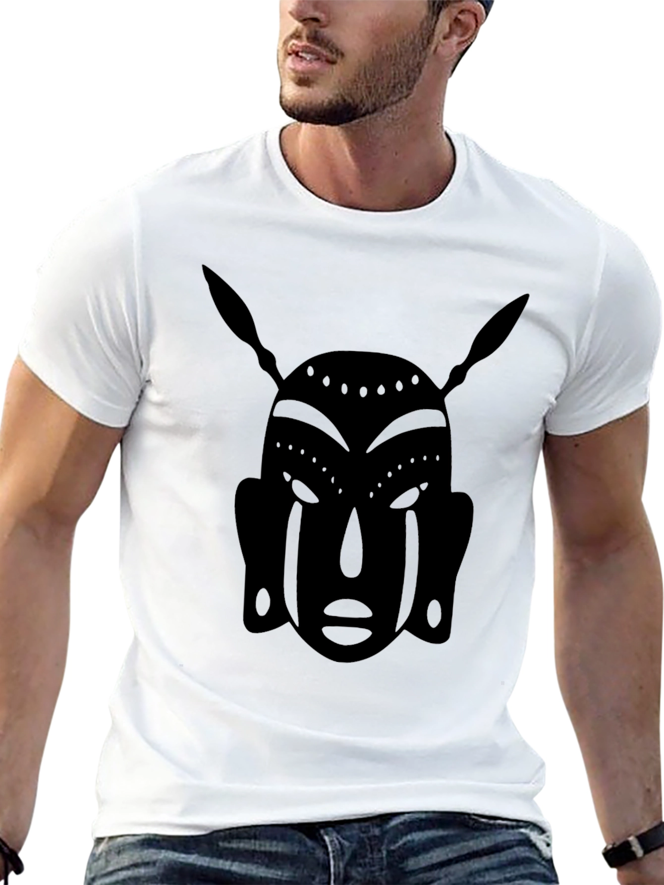 Tribal Mask Graphic Tee - Stylish Mens Black T-Shirt