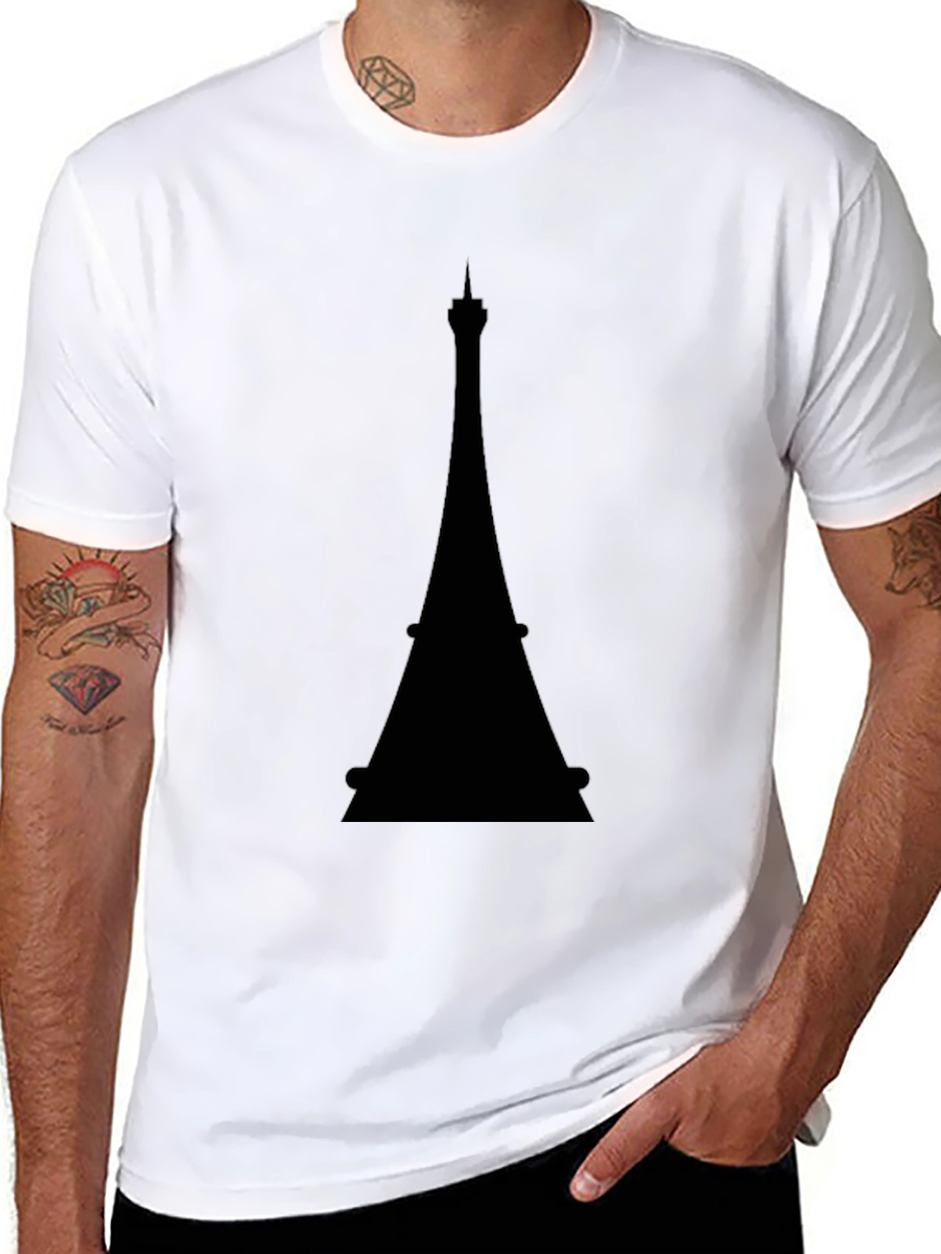 Eiffel Tower Graphic Tee - Black Cotton T-Shirt