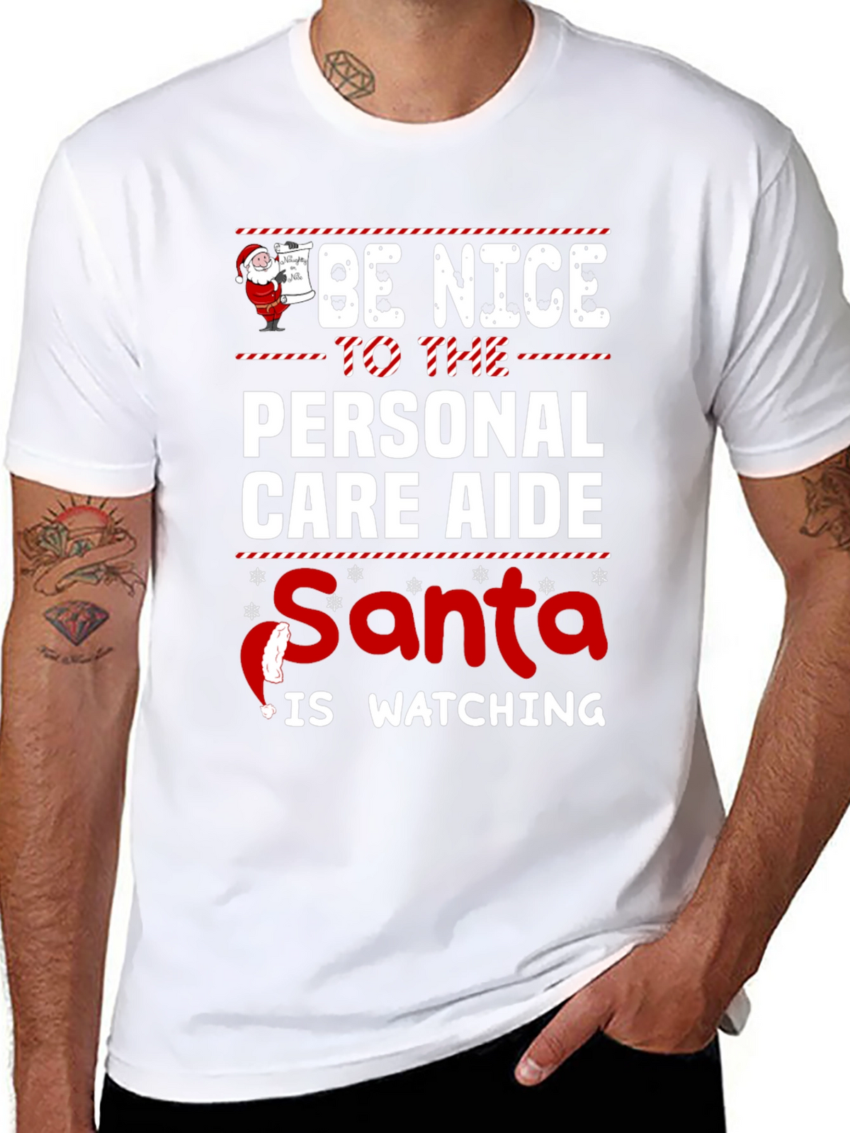Personal Care Aide Santa Watching T-Shirt