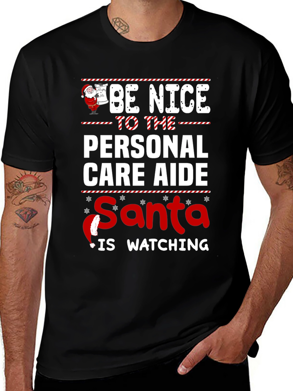 Personal Care Aide Santa Watching T-Shirt