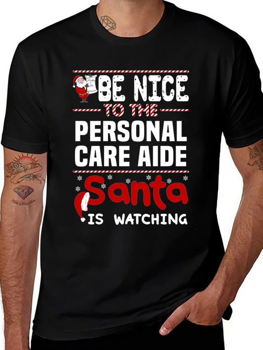 Personal Care Aide Santa Watching T-Shirt