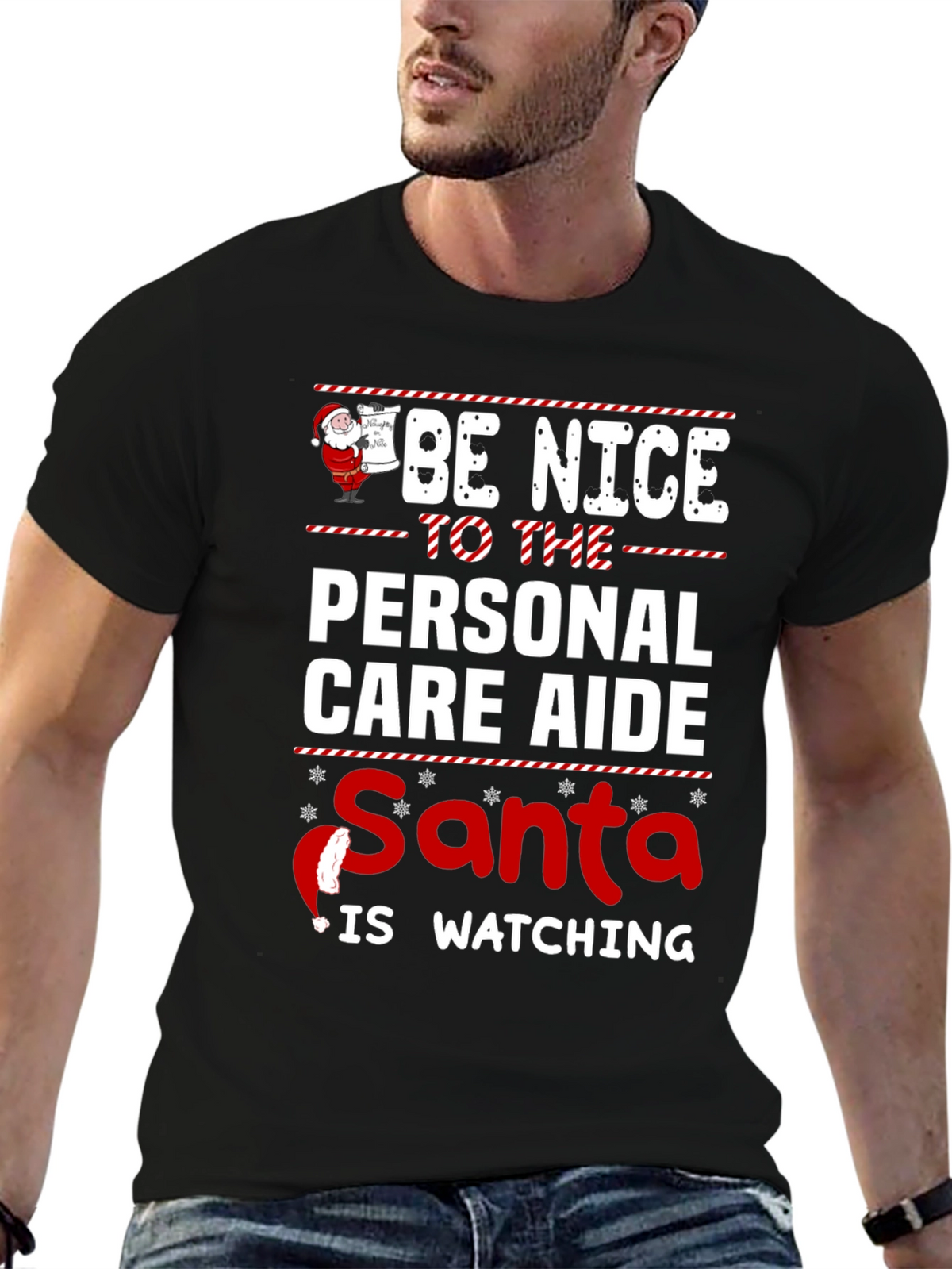 Personal Care Aide Santa Watching T-Shirt