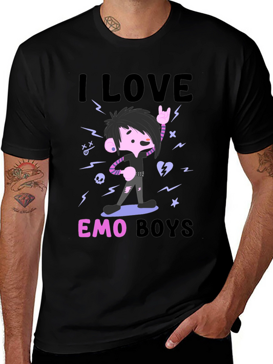 I Love Emo Boys Graphic T-Shirt - Black Cotton Tee