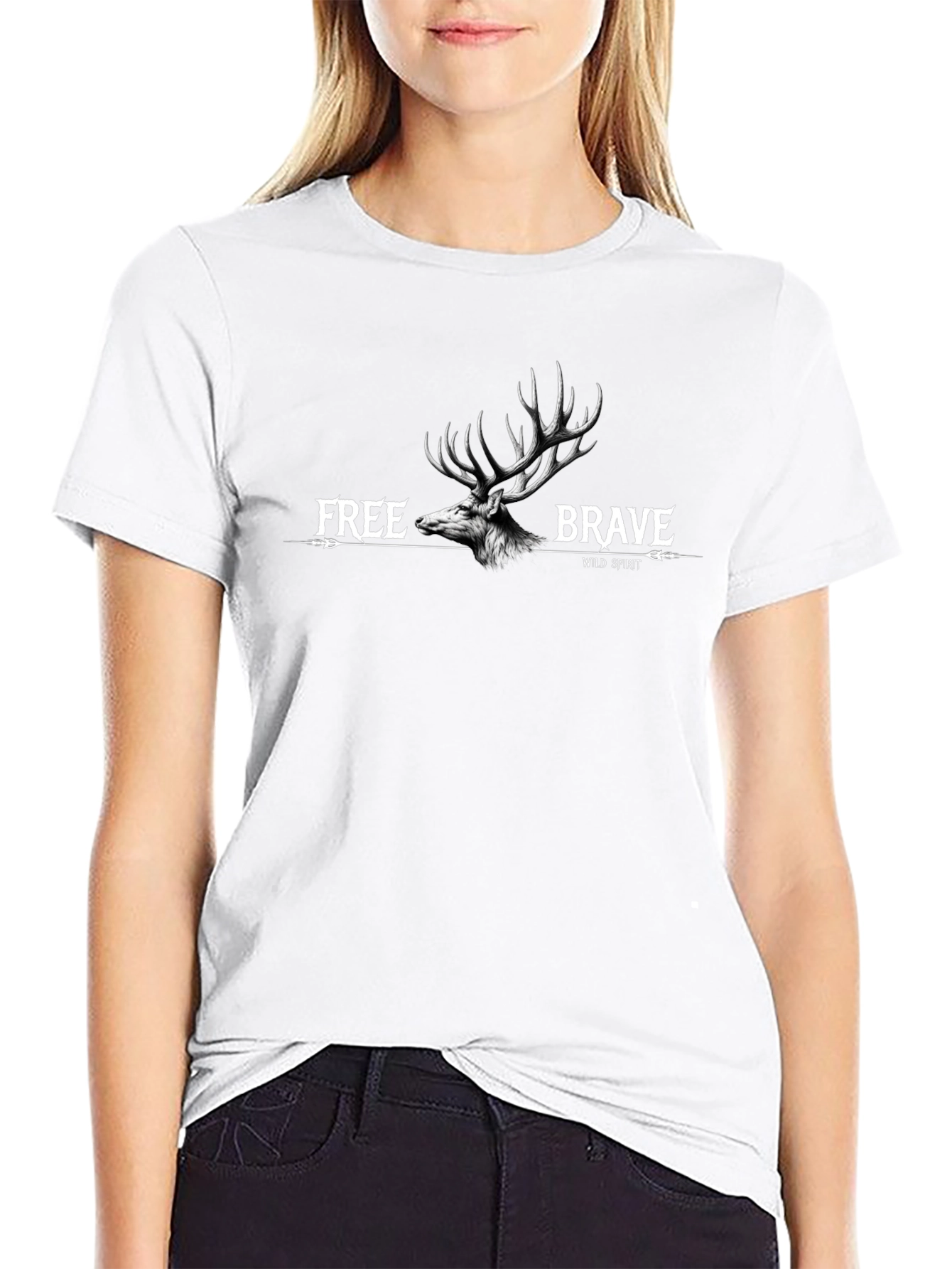 Wild Spirit Deer Graphic Tee - Black Cotton Blend