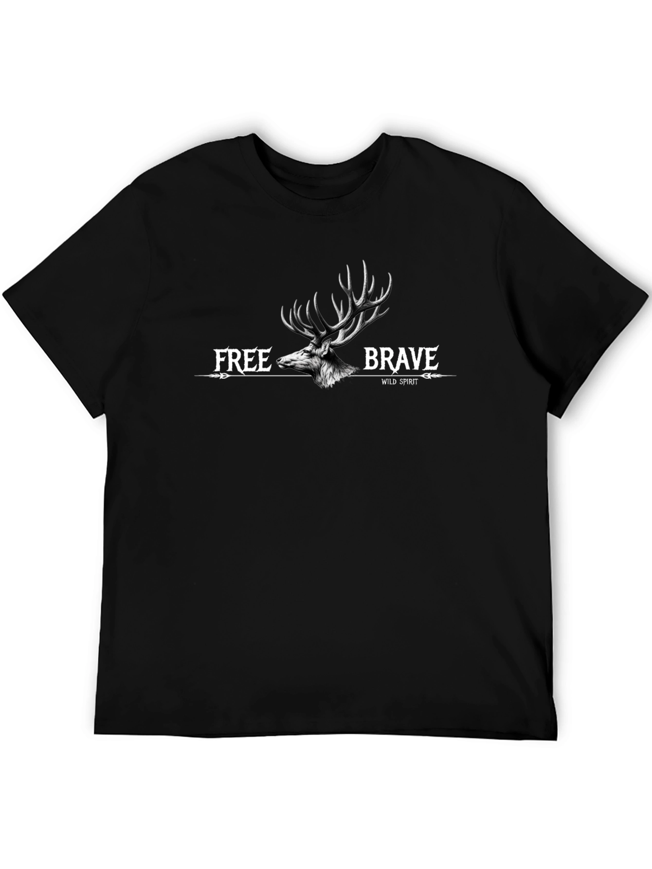 Wild Spirit Deer Graphic Tee - Black Cotton Blend