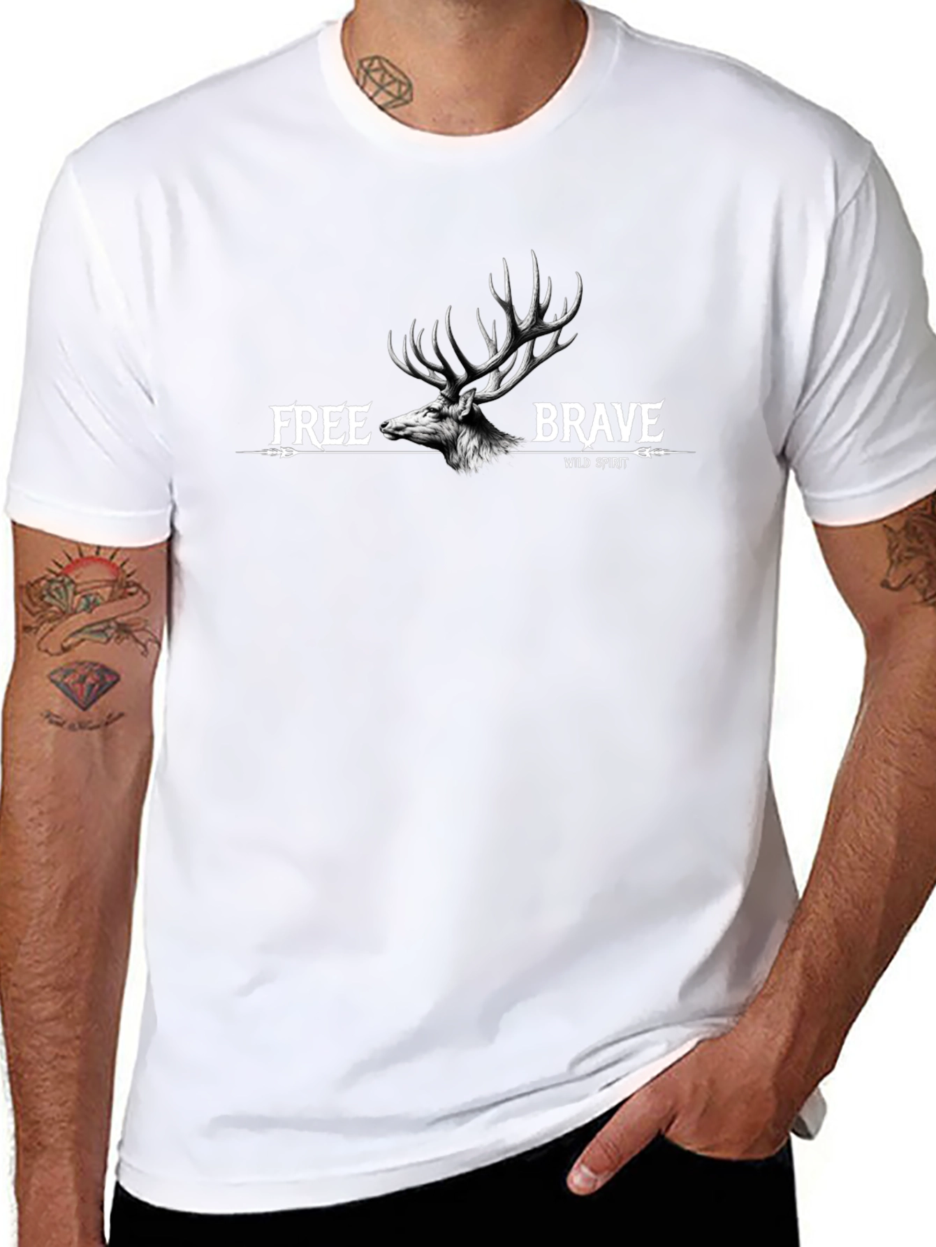Wild Spirit Deer Graphic Tee - Black Cotton Blend